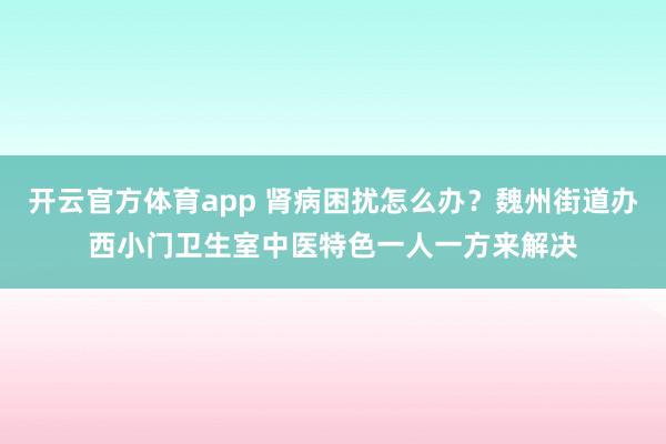 开云官方体育app 肾病困扰怎么办？魏州街道办西小门卫生室中医特色一人一方来解决