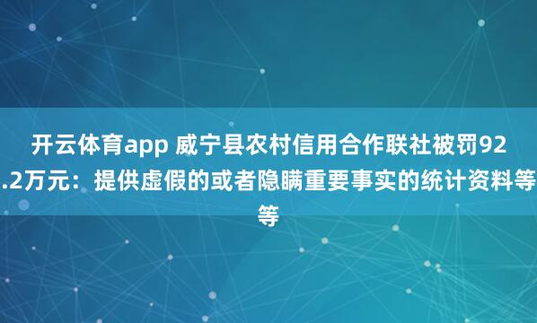 开云体育app 威宁县农村信用合作联社被罚92.2万元：提供虚假的或者隐瞒重要事实的统计资料等